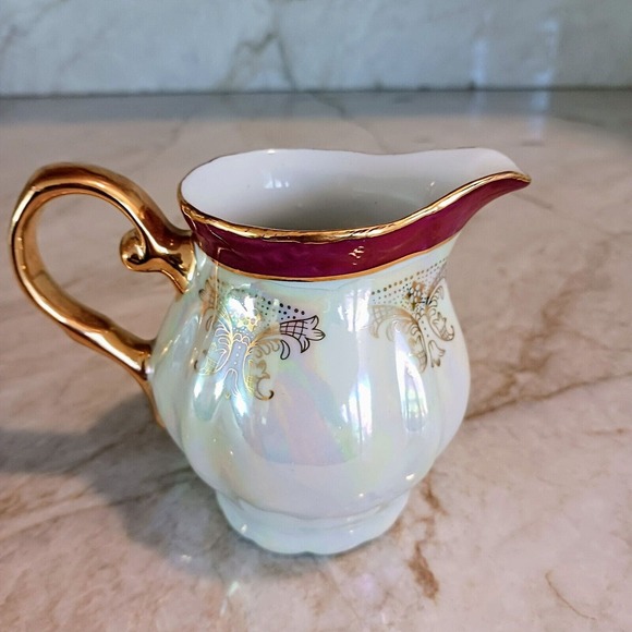GNA Fine Porcelain CREAMER 24k Hand Painted Victorian Romantic Iridescent Vintag - Picture 9 of 13